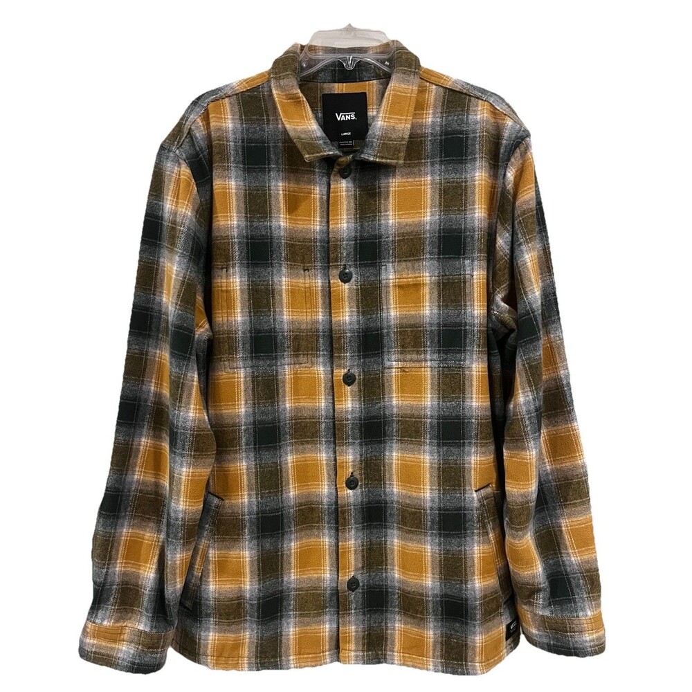 NWOT Vans Pemberton Heavy Shirt Jacket Flannel Plaid Shacket Large Yellow Gray